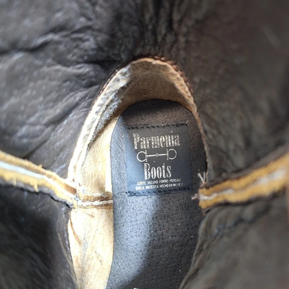 Parmeuna Boots Kids Tan Leather Western Cowboy Boots Size 3.5Y Or 20.5 Mexico